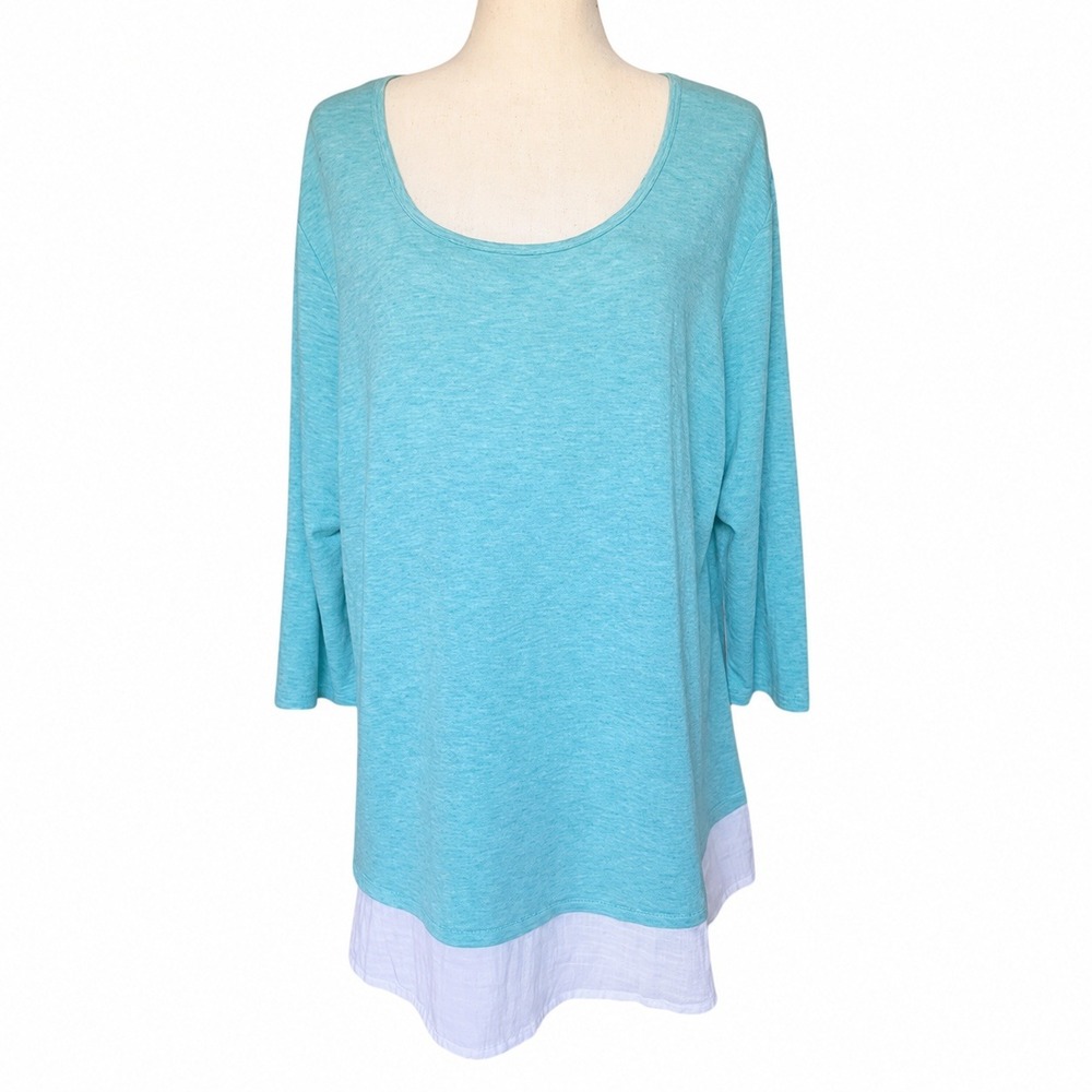 Bobeau Coastal Casual Tunic Top 2X Lagenlook Minimalist Layered Hem Back Button